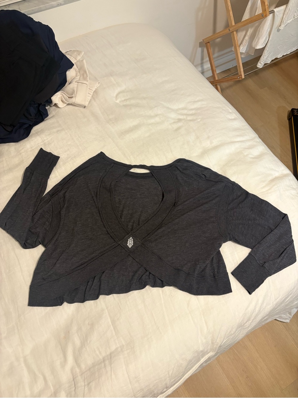 Free People Charcoal Gray Crossover Long Sleeve Top